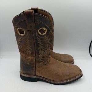Dan Post Amarillo Cowboy Boots YOUTH Sz 4 D Brown Leather Square Toe Pull-On
